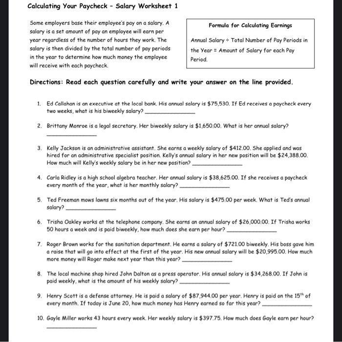 Computing wages worksheet answer key